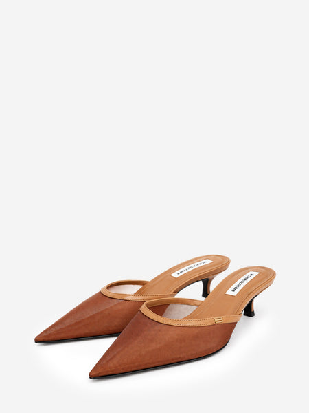 Brown mesh pointed-toe kitten heel mules - size EU 38.5 alternate image