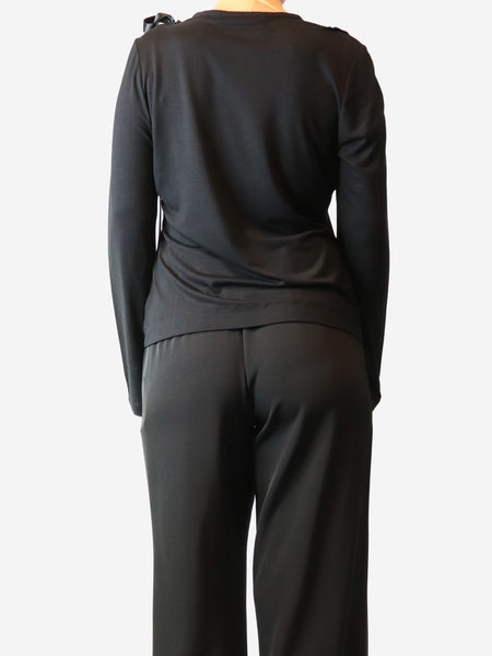 Black long-sleeved bow detail top - size M alternate image