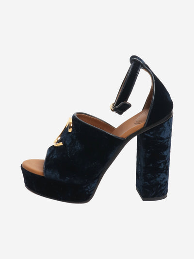 Chloe Blue crushed velvet chunky heels - size EU 37 (UK 4) Heels Chloe 
