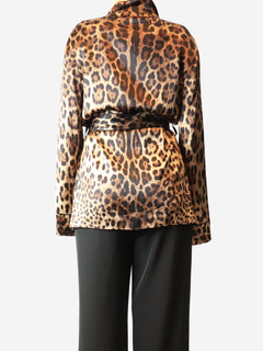 Brown leopard-print silk blouse with belt - size UK 12 Tops Dolce & Gabbana 