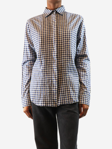 Blue luxury pleated shirt - size UK 8 product image
