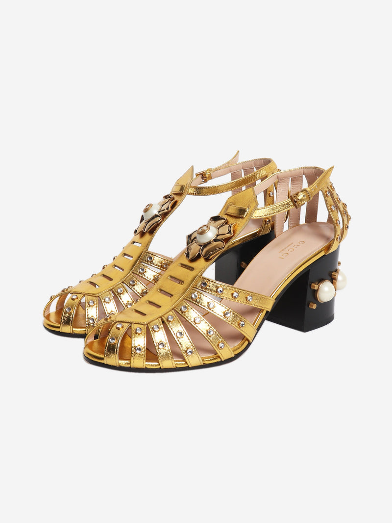 Embellished gold gladiator heels - size EU 38.5 (UK 5.5) Heels Gucci 