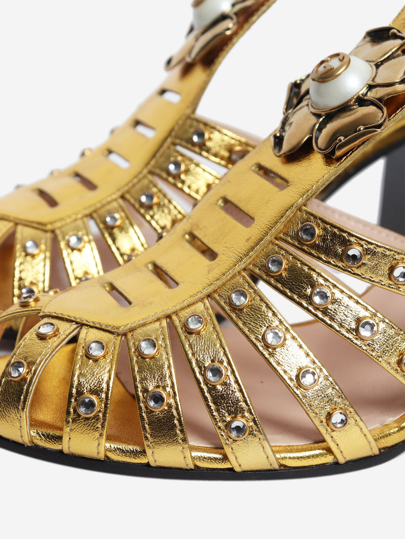 Embellished gold gladiator heels - size EU 38.5 (UK 5.5) Heels Gucci 