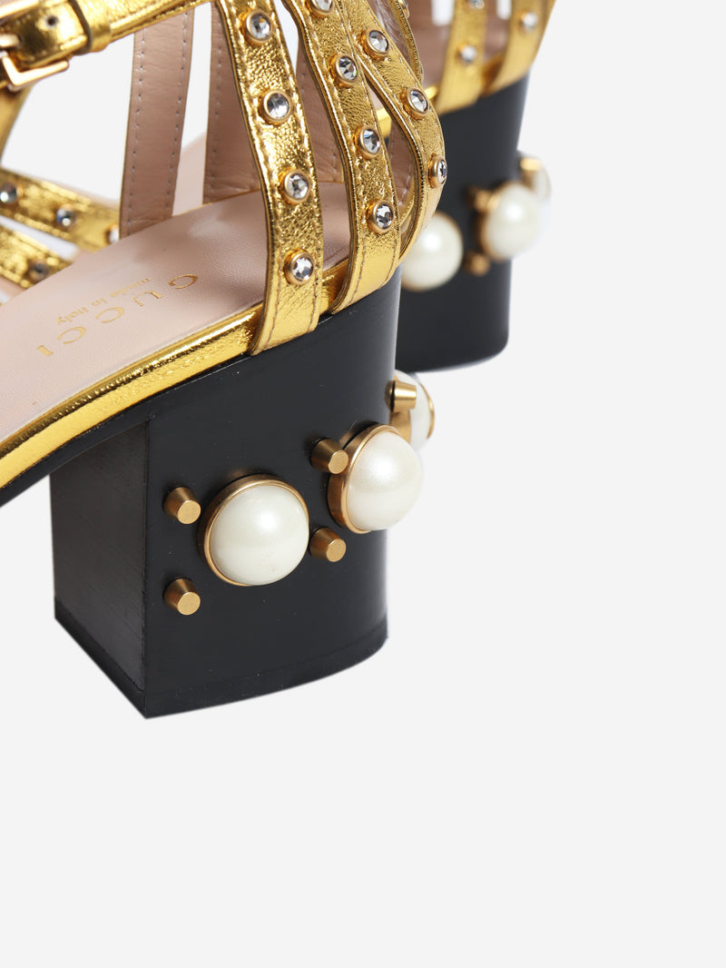 Embellished gold gladiator heels - size EU 38.5 (UK 5.5) Heels Gucci 