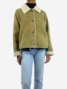 Loewe Green cropped shearling jacket - size UK 6