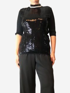 Black sequin-knit sweater - size M