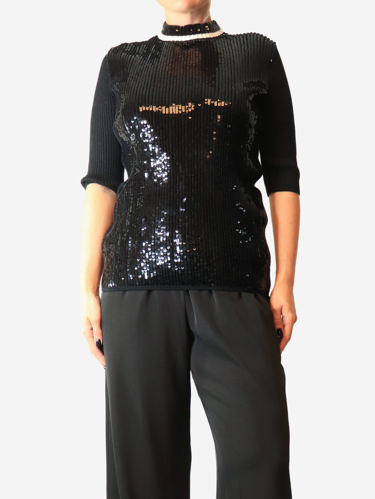 Black sequin-knit sweater - size M