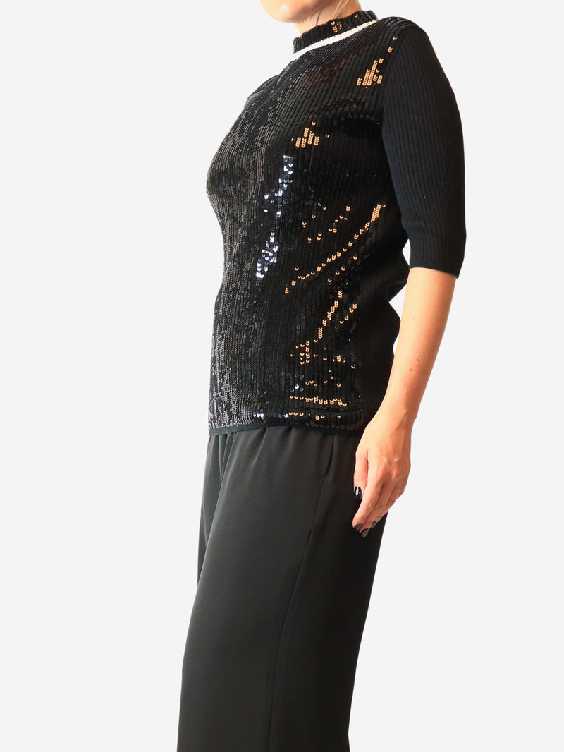 Black sequin-knit sweater - size M