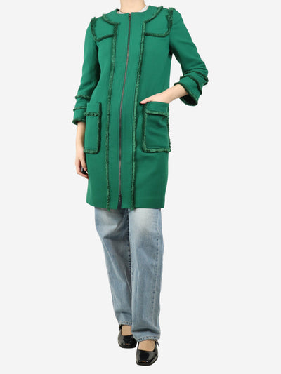 Green frayed trim midi coat - size UK 10 Coats & Jackets Andrew GN 