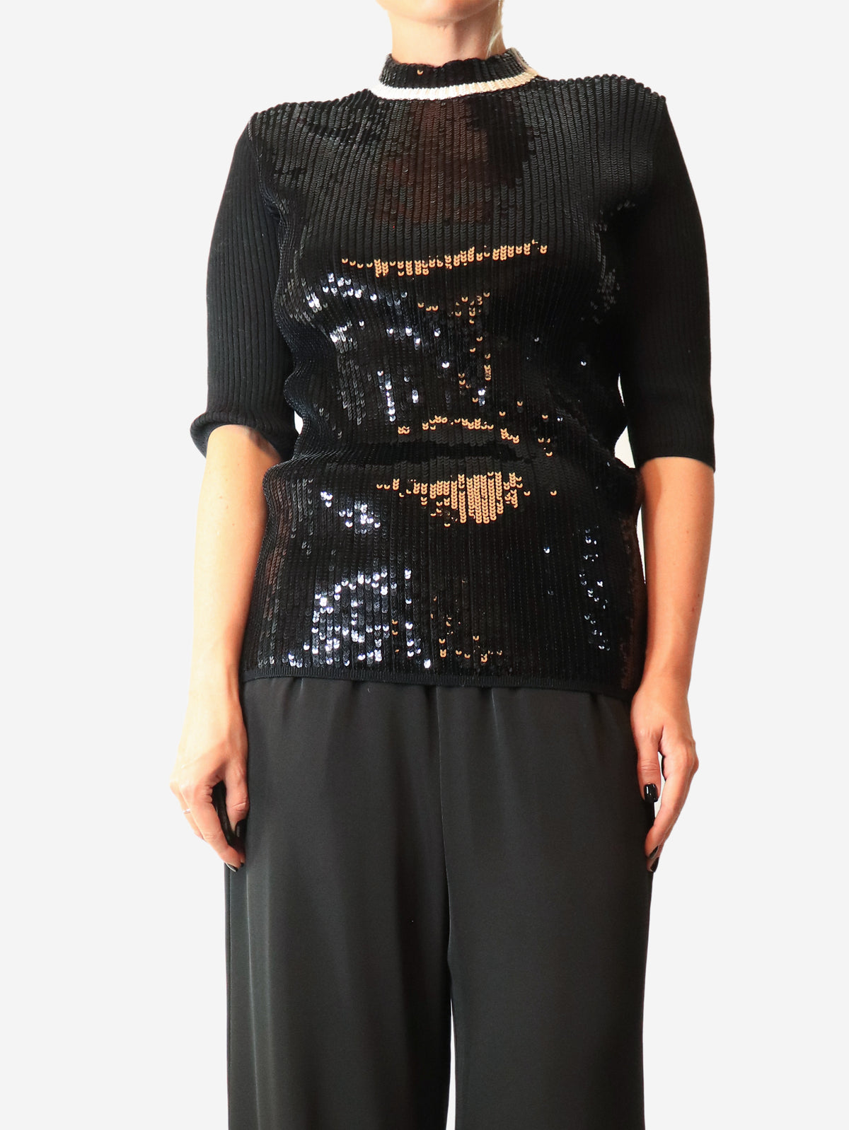 Black sequin-knit sweater - size M