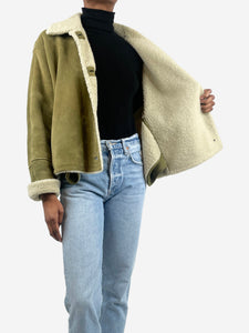 Loewe Green cropped shearling jacket - size UK 6