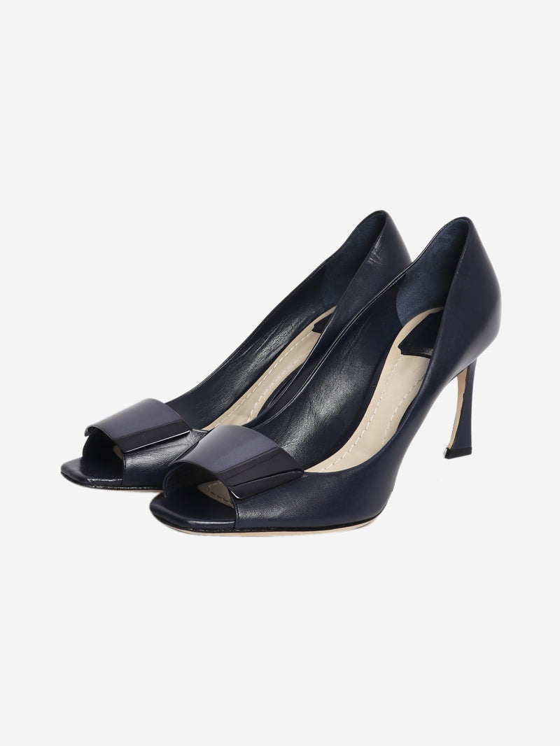 Navy declinaison peep toe pumps - size EU 39 (UK 6)