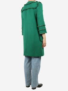 Andrew GN Green frayed trim midi coat - size UK 10