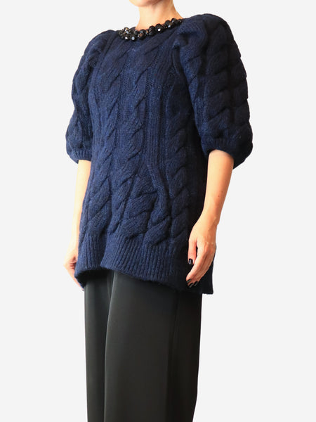 Navy cable knit short-sleeved dress - size L product image