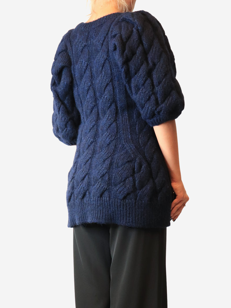 Navy cable knit short-sleeved dress - size L