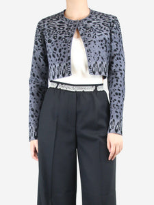 Alaia Grey leopard printed cropped cardigan - size UK 14