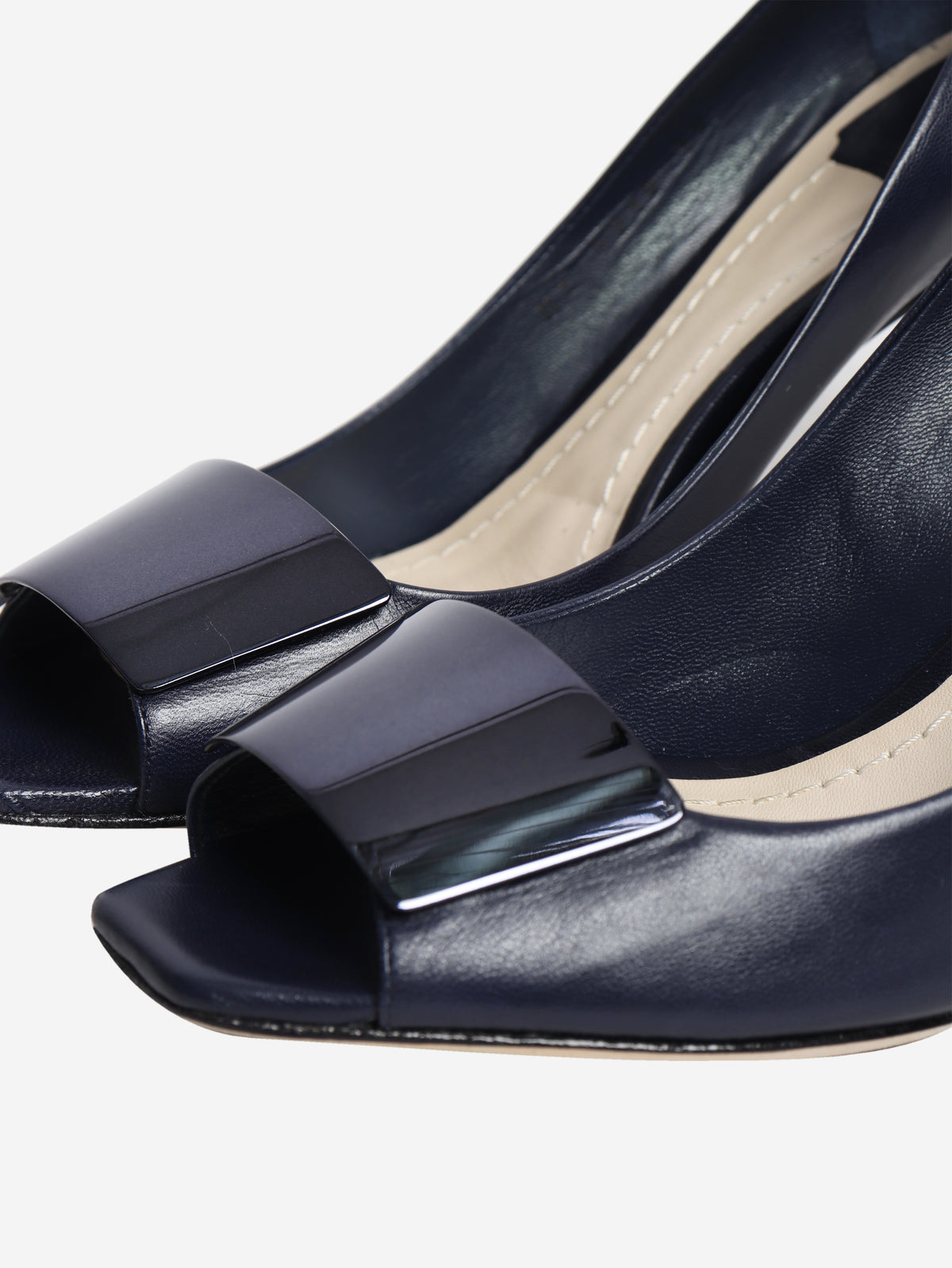 Navy declinaison peep toe pumps - size EU 39 (UK 6)