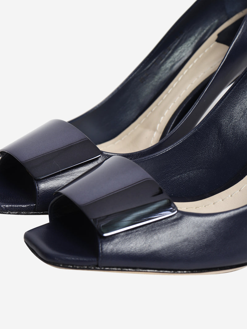 Navy declinaison peep toe pumps - size EU 39 (UK 6)