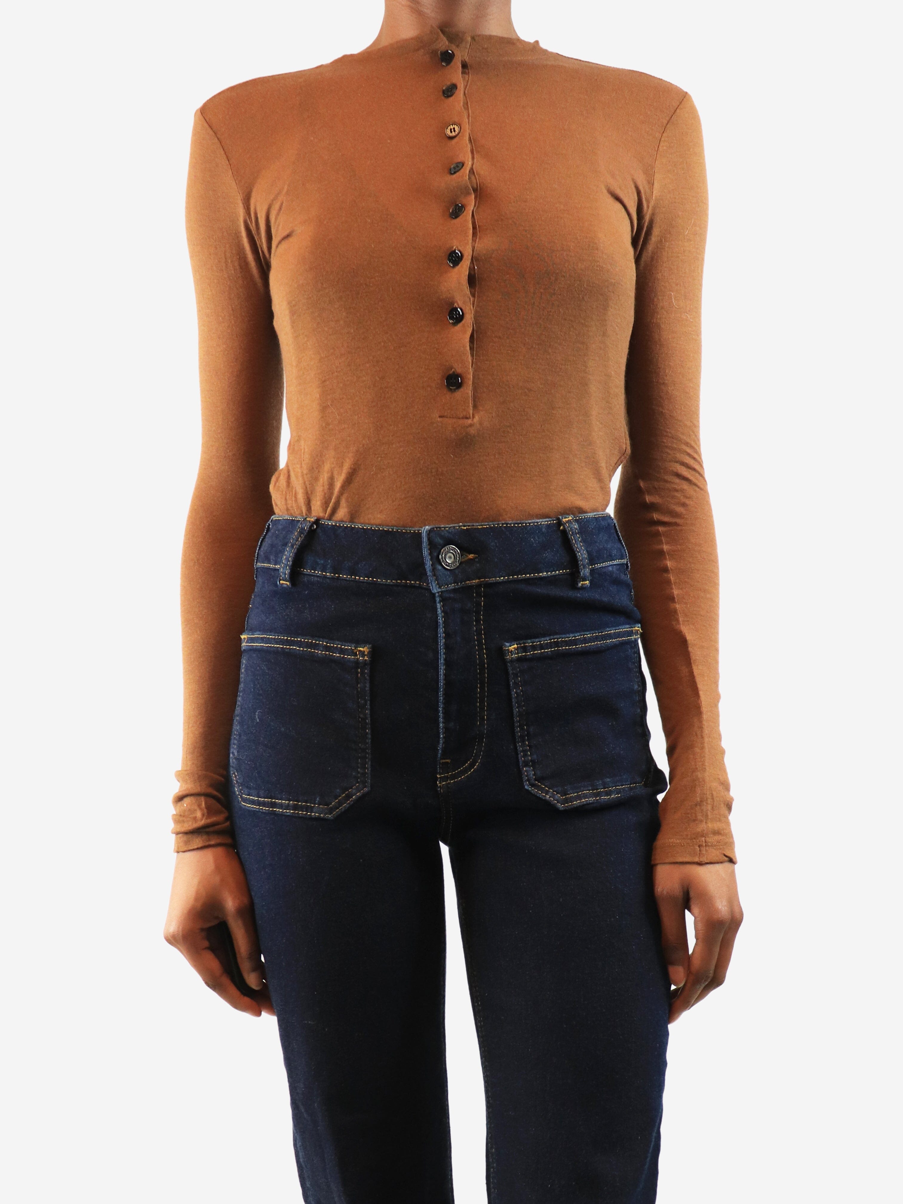 Brown button up bodysuit - size XS Tops Victoria Beckham 