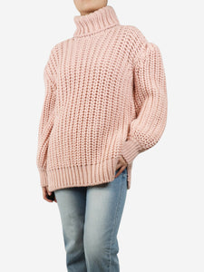 Fendi Pink puff-sleeved chunky cable-knit jumper - size UK 10