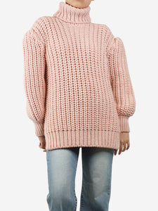 Fendi Pink puff-sleeved chunky cable-knit jumper - size UK 10