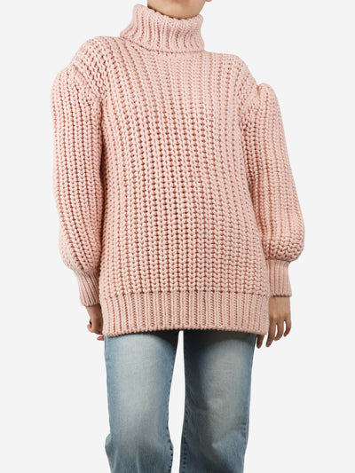 Pink puff-sleeved chunky cable-knit jumper - size UK 10 Knitwear Fendi 