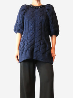 Navy cable knit short-sleeved dress - size L