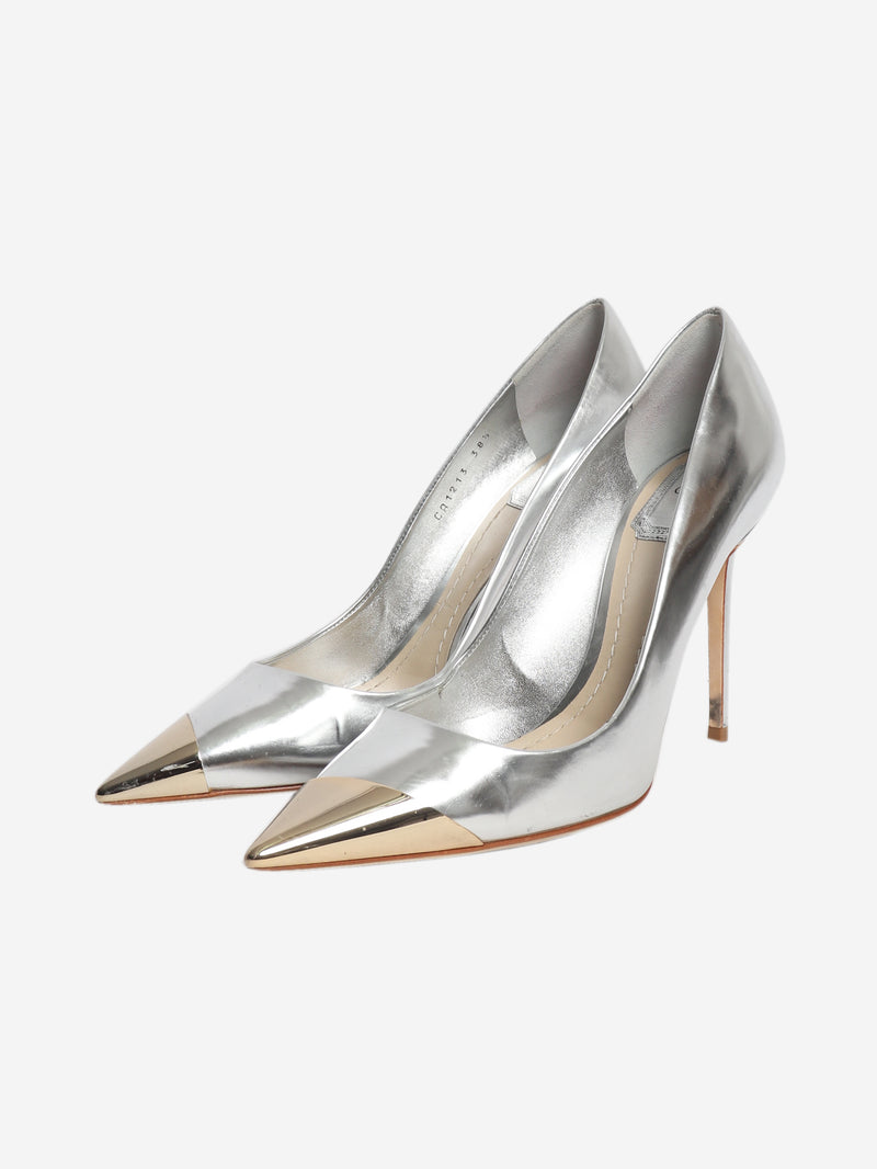 Pointed chrome leather heels - size EU 38.5 (UK 5.5)