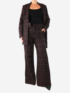 Amanda Thompson Aubergine check coat and trouser set - size