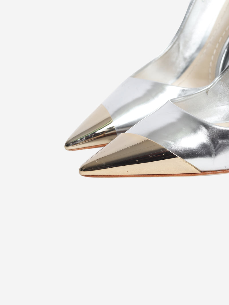 Pointed chrome leather heels - size EU 38.5 (UK 5.5)