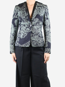 Etro Green floral-printed wool-blend pliss blazer - size UK 10