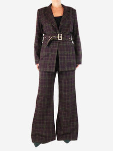 Amanda Thompson Aubergine check coat and trouser set - size