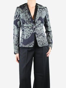 Etro Green floral-printed wool-blend pliss blazer - size UK 10