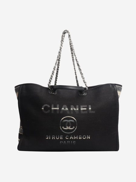 Black extra large striped Deauville tote bag product image