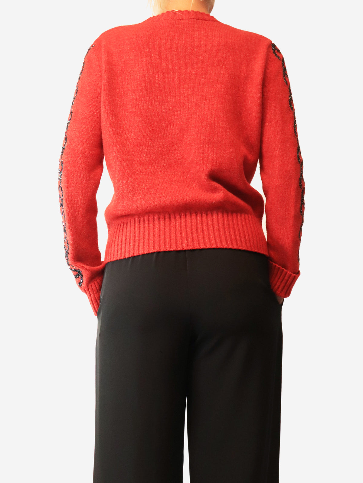 Red knit sequin CC jumper - size UK 14