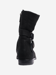 Manolo Blahnik Black Sulaltra buckled nubuck leather ankle boots - size EU 37