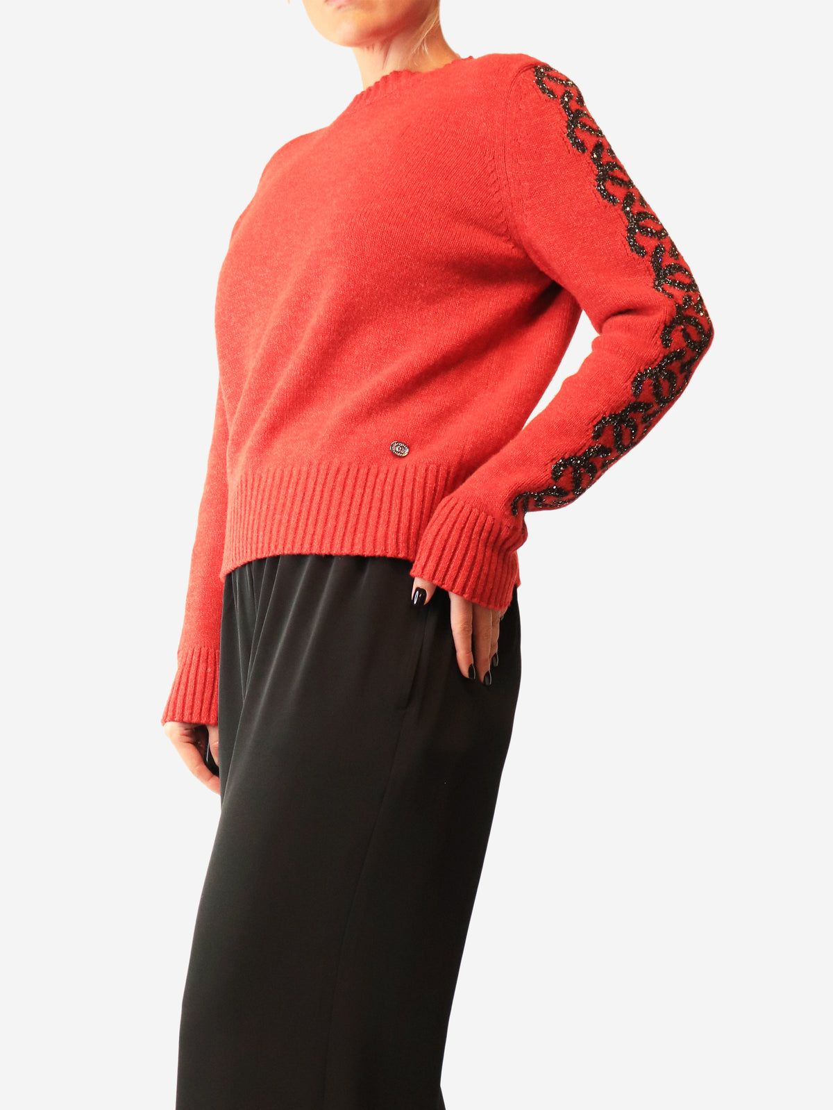 Red knit sequin CC jumper - size UK 14