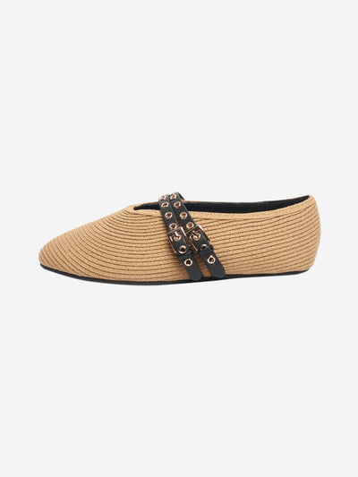 Beige leather-trimmed raffia ballet flats - size EU 37 Flat Shoes Alaia 