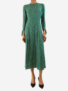 Green floral midi dress - size UK 8