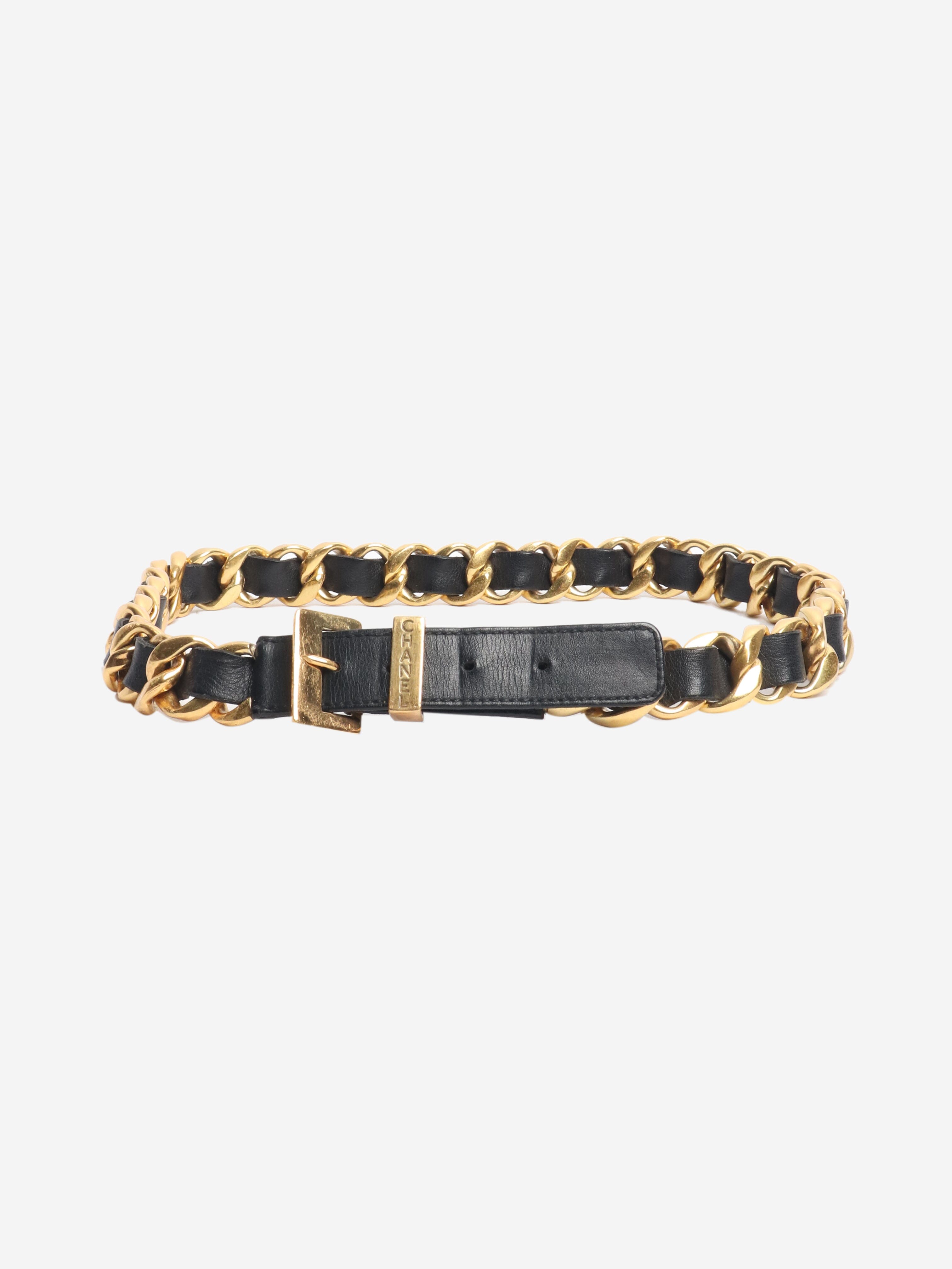 Black chain and leather belt Belts Chanel 