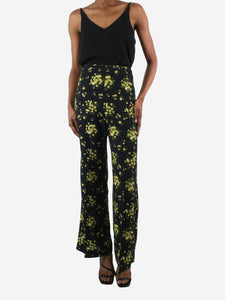 Emilia Wickstead Black floral print wide-leg trousers - size UK 8