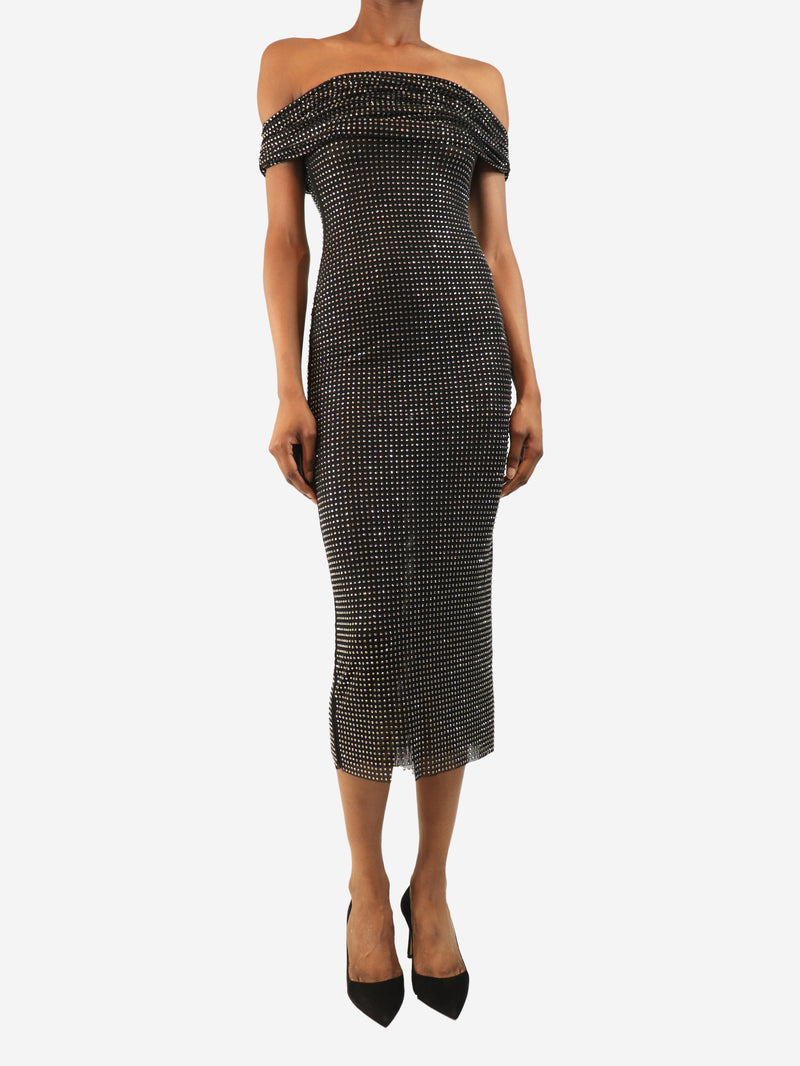 Black Hotfix rhinestone embellished midi dress - size UK 8