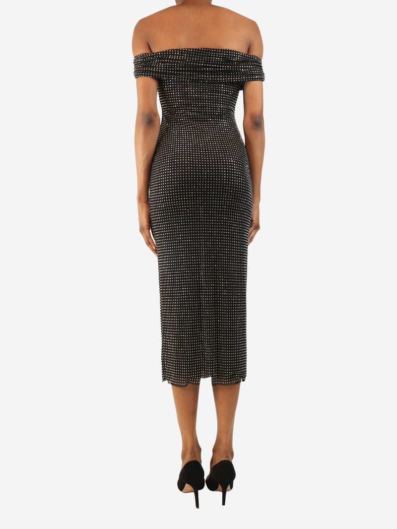 Black Hotfix rhinestone embellished midi dress - size UK 8