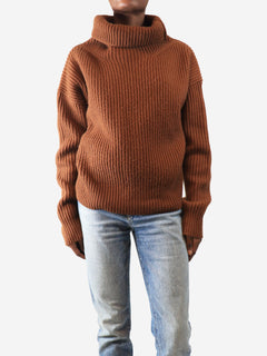 Burnt orange ribbed roll neck knit jumper - size XS Knitwear Nili Lotan 