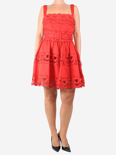 self-portrait pre-owned red embroidered linen mini dress - size UK 12 | Sign of the Times self-portrait pre-owned red embroidered linen mini dress - size UK 12 | Sign of the Times