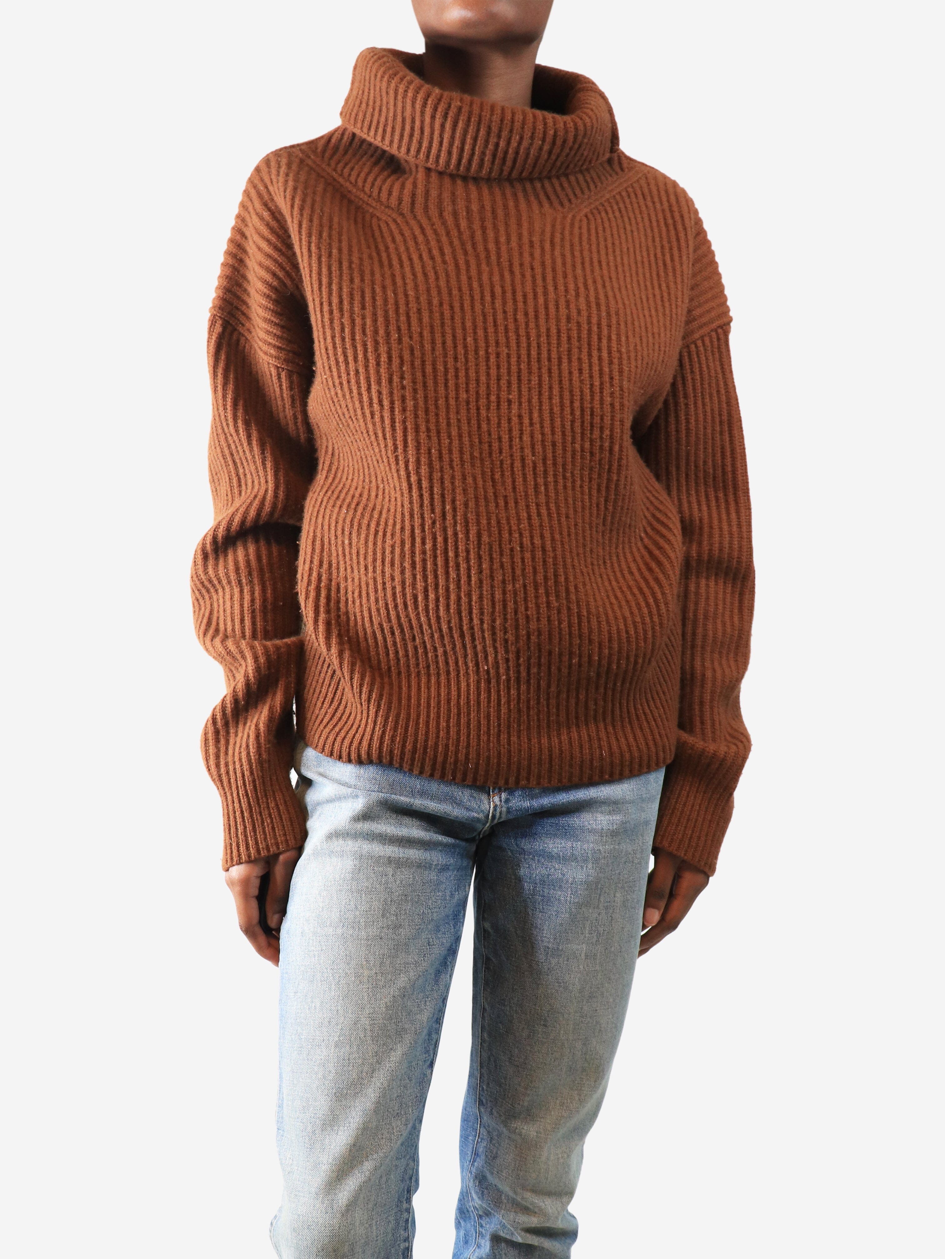 Burnt orange ribbed roll neck knit jumper - size XS Knitwear Nili Lotan 