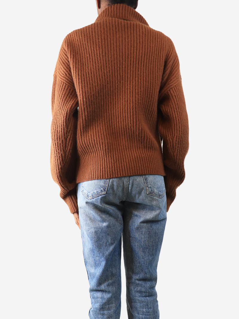Burnt orange ribbed roll neck knit jumper - size XS Knitwear Nili Lotan 