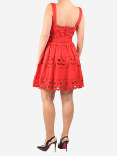 Red embroidered linen mini dress - size UK 12 Dresses self-portrait 
