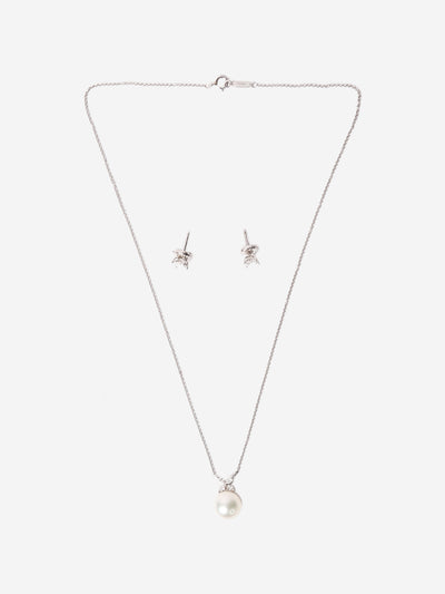 Silver Victoria Platinum, Pearl and Diamond pendant and earrings set Sets Tiffany & Co. 