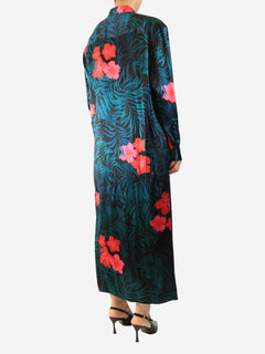Black and teal silk floral printed shirt dress - size S Dresses Saint Laurent 